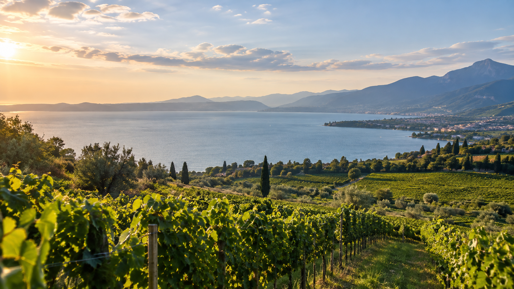 imagem editorial dos vinhedos do V&ecirc;neto e Lago de Garda